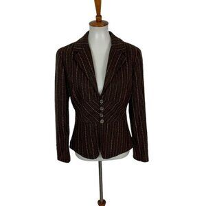 J Jill Wool Blend Pinstripe Blazer Jacket Brown Pink Tailored Career Workwear 8